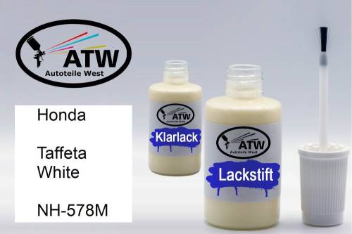 Honda, Taffeta White, NH-578M: 20ml Lackstift + 20ml Klarlack - Set, von ATW Autoteile West.